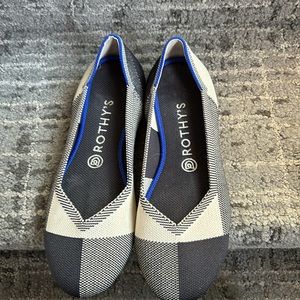 Rothy’s flat in captoe black and ivory plaid